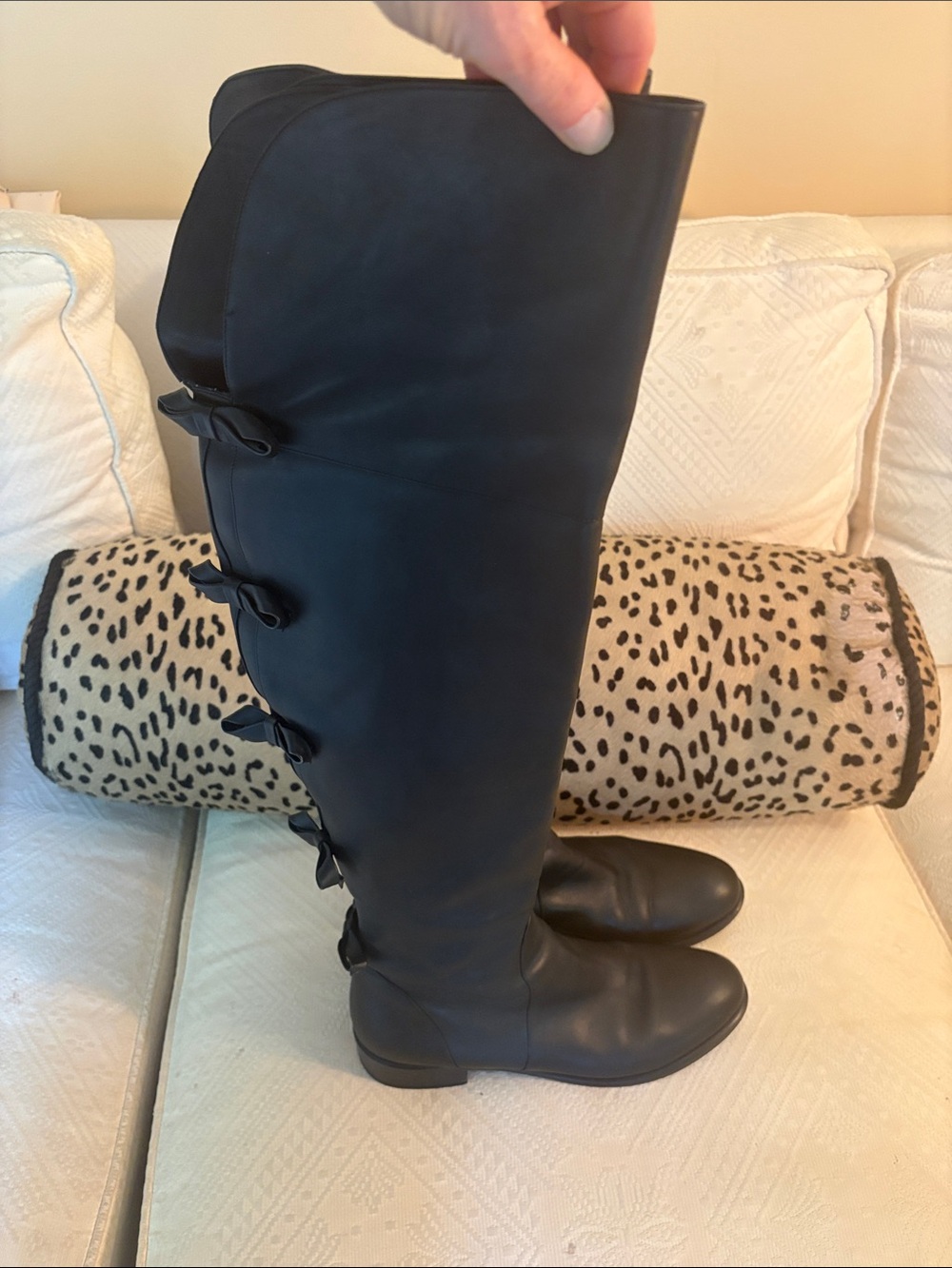 Valentino Garavani Black Leather Bow Accents Riding Boots - Mint Condition